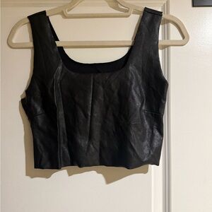Black Faux Leather Cropped Tank Top